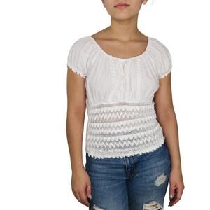 Anthropologie White Bohemian Woven Blouse Large Boho Minimalist Granola Girl